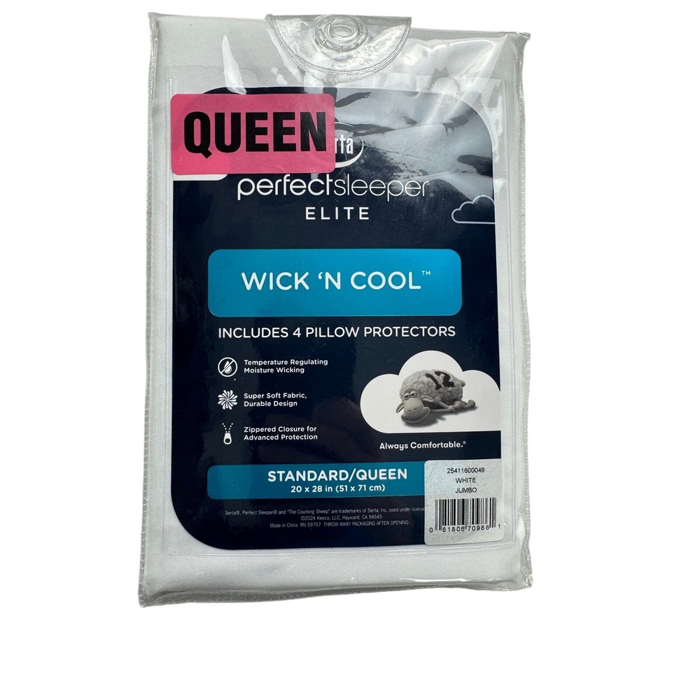 Serta Perfect Sleeper Elite Wick N Cool 4 Pack Pillow Protectors Queen White
